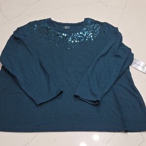 Catherines Teal Top with Sequin Accents Sz 1X New With Tag